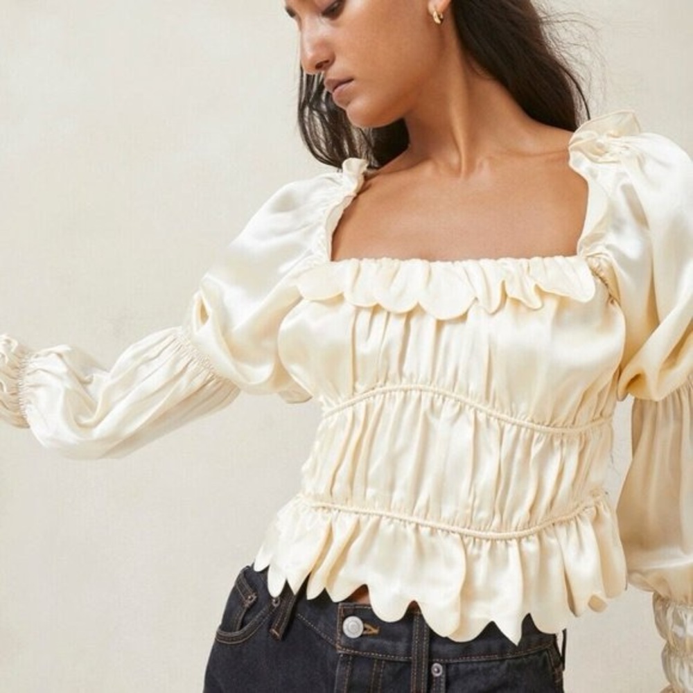 Loeffler Randall Misha Ivory Wavy Ruffle Top in Ivory